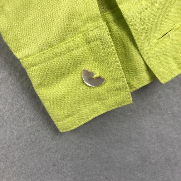Allison Taylor Women's Size M 100% Linen Fluorescent Green Button Front Top - Picture 5 of 6